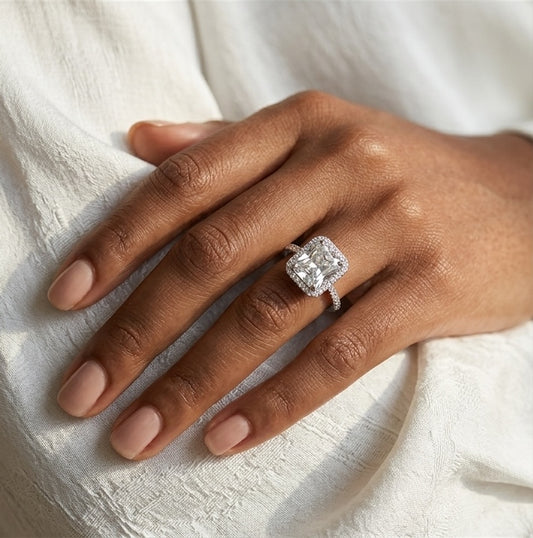 The Halo: 2 Carat Halo Lab Grown Moissanite Engagement Ring
